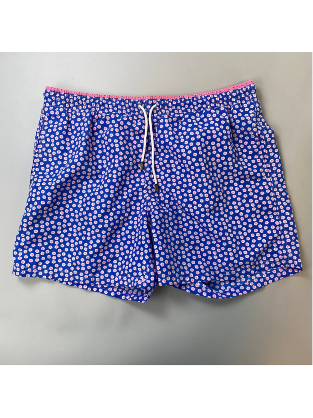 98 Coast Av. Swim Trunks Large Blue Pink Microprint Sandollar Preppy Bright